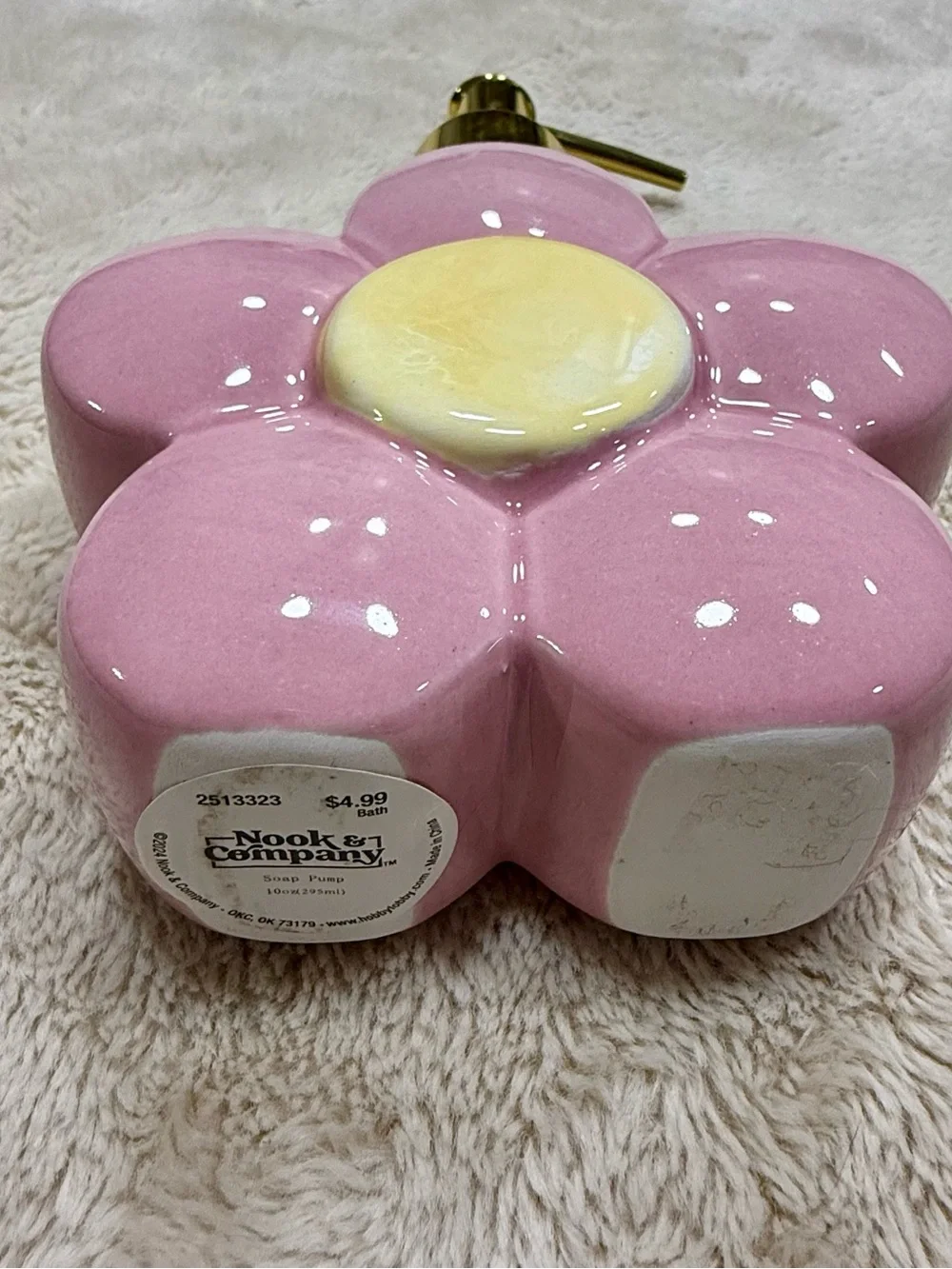 Pink Flower Ceramic Lotion Dispenser with Gold Pump - Bath & Body